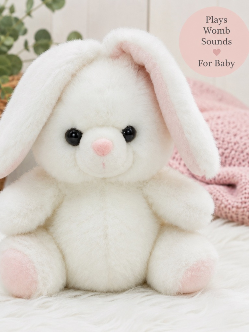 Womb Sounds Baby Soother Vintage DEX Plush Bunny  12" White Rabbit Pink Ears